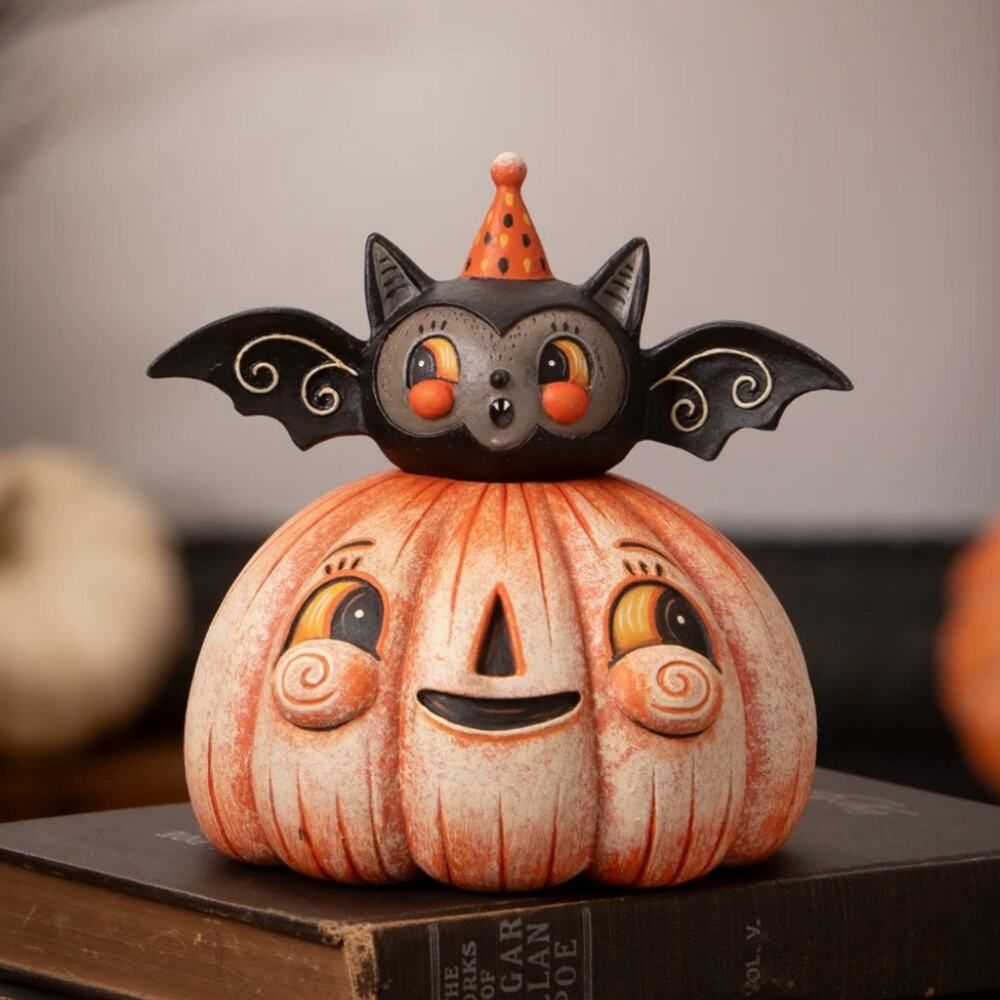 Bethany Lowe Johanna Parker Squatty Pumpkin Batty Bat Halloween Jar NEW